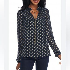 Michael Kors Bergalia Raglan Blouse Foiled Print Chain Tassels‎ Size M NEW